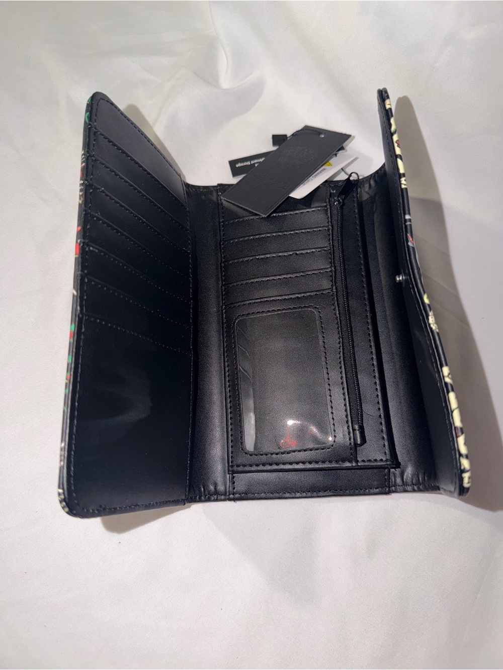 Ed Hardy Black Tattoo-Print Continental Wallet with Red & Yellow Accents - Picture 2 of 3